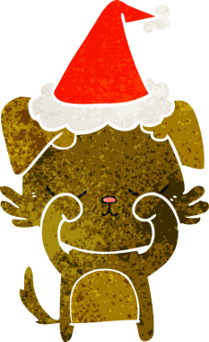 Bir insan tarafından çizilmiş Noel Baba şapkası takan bir köpeğin eski çizgi filmi.