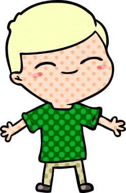 Bir insan tarafından çizilmiş gülümseyen çocuk.