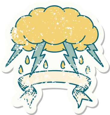 Bir insan tarafından çizilmiş fırtına bulutunun bayrağı olan eski bir etiket.