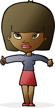 Bir insan tarafından çizilmiş başparmak işareti veren çizgi film kadını.