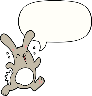 Bir insan tarafından çizilmiş konuşma balonlu çizgi film tavşanı.