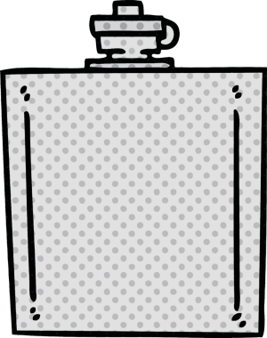 Çizgi roman tarzı tuhaf bir cep şişesi bir insan tarafından çizilmiş.