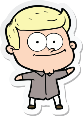 Bir insan tarafından çizilmiş mutlu bir adamın çıkartması.