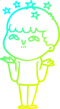 Bir çizgi film karakteri, bir insan tarafından çizilmiş soğuk gradyan çizimi.