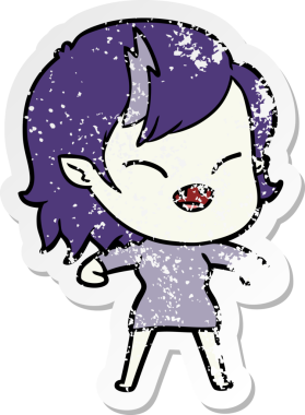 Bir insan tarafından çizilmiş gülen vampir kız çizgi filminin sıkıntılı çıkartması.