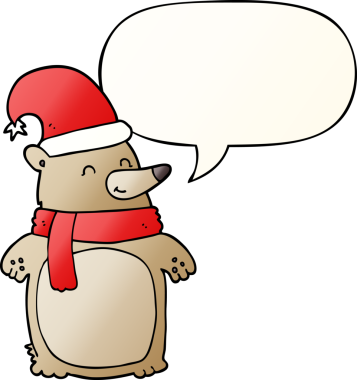 Karikatür Noel Ayısı, konuşma baloncuğuyla bir insan tarafından çizilmiş yumuşak bir gradyan tarzıyla