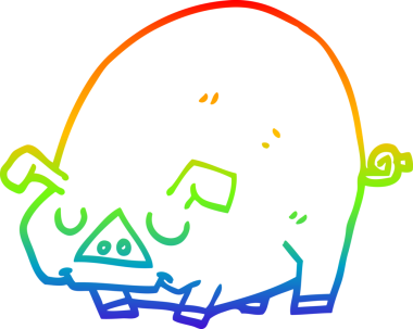 Gökkuşağı gradyan çizgi çizimi bir insan tarafından çizilmiş şişman domuz