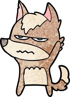 Bir insan tarafından çizilmiş rahatsız kurt çizgi filmi.