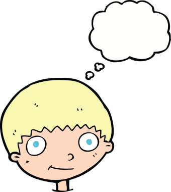 Bir insan tarafından çizilmiş düşünce balonu olan mutlu çocuk çizgi filmi.