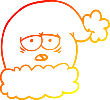 Sıcak gradyan çizgisi bir çizgi film çizimi Noel Baba şapkası, yorgun bir insan tarafından çizilmiş.