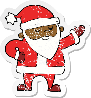 Bir insanın çizdiği Noel Baba çizgi filminin gerilimli retro çıkartması.