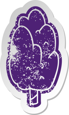 Üzüntülü eski çizgi film etiketi Bir insan tarafından çizilmiş tek yeşil ağaç