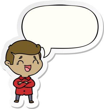 Bir insan tarafından çizilmiş konuşma balonu çıkartmalı gülen adam.