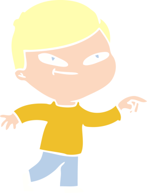 Bir insan tarafından çizilmiş düz renk çizgi film karakteri.