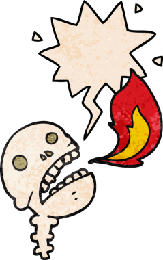 Bir insan tarafından çizilmiş eski tarz konuşma baloncuğu olan tuhaf cadılar bayramı kafatası çizgi filmi.