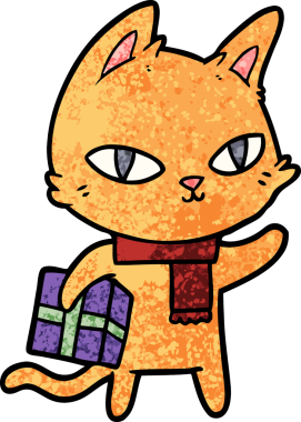 Bir insan tarafından çizilmiş yetenekli bir çizgi film kedisi.