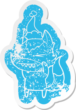 Kızgın kurt çizgi filmi, bir insan tarafından çizilmiş Noel Baba şapkasının çıkartması.