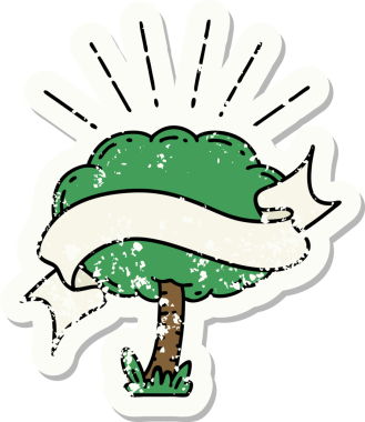 Bir insan tarafından çizilmiş dövme stili bir ağacın eski etiketi.