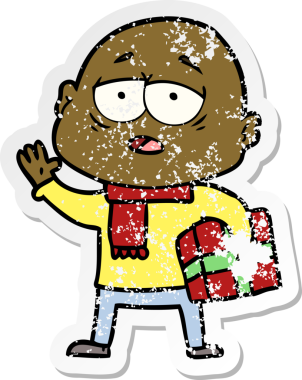 Bir insan tarafından çizilmiş yorgun ve kel bir adamın sıkıntılı çıkartması.