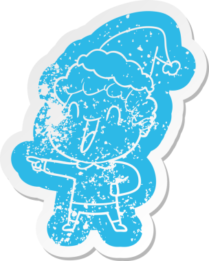 Bir insan tarafından çizilmiş Noel Baba şapkası giyen mutlu bir adamın garip bir karikatürü.