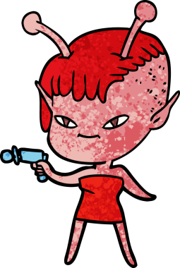 Bir insan tarafından çizilmiş sevimli uzaylı kız çizgi filmi.