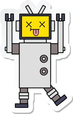 Bir insan tarafından çizilmiş şirin çizgi film robotunun çıkartması.