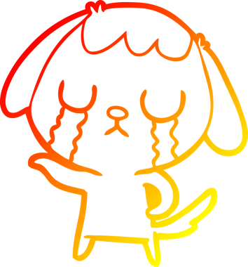 Bir insanın çizdiği ağlayan şirin bir köpeğin sıcak çizgi çizimi.