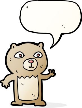 Bir insan tarafından çizilmiş konuşma balonlu oyuncak ayıyı sallayan çizgi film.