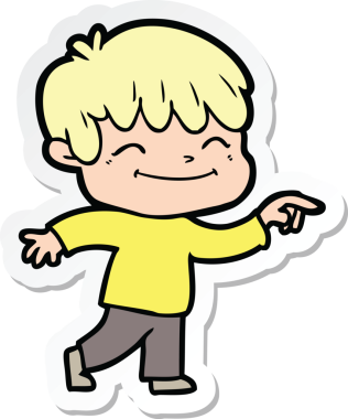 Bir insan tarafından çizilmiş mutlu bir çocuğun çıkartması.