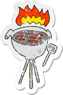 Bir insan tarafından çizilmiş karikatür barbeküsünün gerilimli yapıştırması.