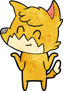 Bir insan tarafından çizilmiş mutlu tilki çizgi filmi.