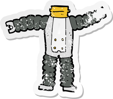 Bir insan tarafından çizilmiş robot bir karikatürün gerilimli çıkartması.