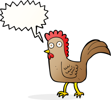 Bir insan tarafından çizilmiş konuşma balonlu çizgi film tavuğu