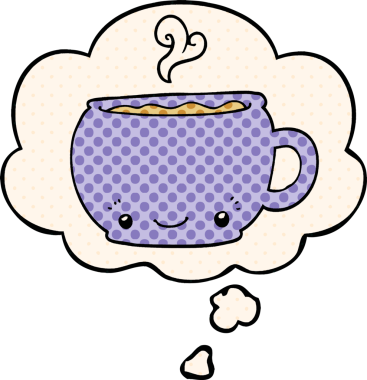 çizgi roman tarzında bir insan tarafından çizilmiş, sıcak kahve fincanı.