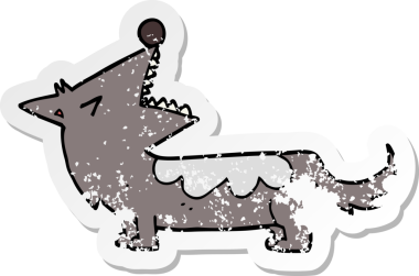 Bir insan tarafından çizilmiş bir karikatür köpeğinin sıkıntılı çıkartması.