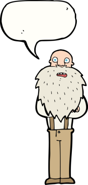 Bir insan tarafından çizilmiş konuşma balonlu sakallı yaşlı adam.