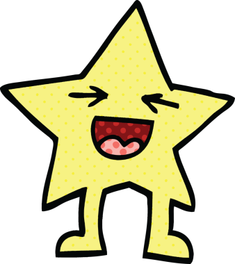Bir insan tarafından çizilmiş çizgi roman tarzı gülen yıldız karakteri.