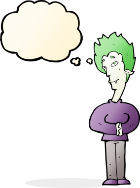 Bir insan tarafından çizilmiş düşünce baloncuğu olan bir vampir.