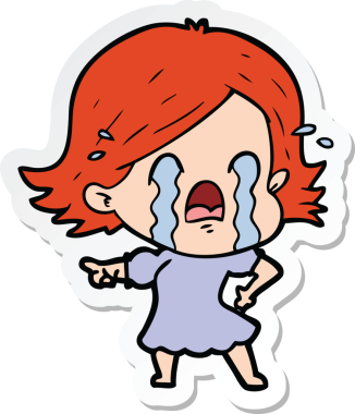 Bir insan tarafından çizilmiş, ağlayan bir karikatür kadının çıkartması.