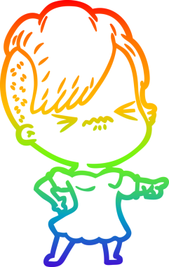 Gökkuşağı gradyan çizgi çizimi Bir insan tarafından çizilmiş sinirli hippi kız