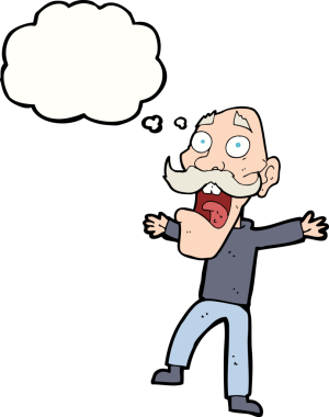 Karikatür bir insan tarafından çizilen düşünce baloncuğuyla yaşlı adamı şok etti.