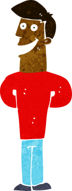 Bir insan tarafından çizilmiş sırıtan bir çizgi film adamı.