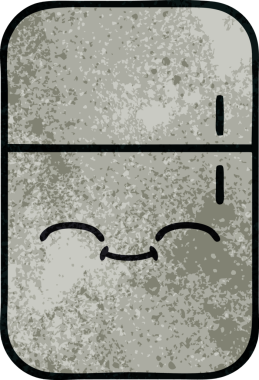 Bir insan tarafından çizilmiş buzdolabının retro grunge desenli karikatürü.