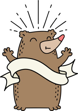 Bir insan tarafından çizilmiş dövmeli, mutlu bir ayı.