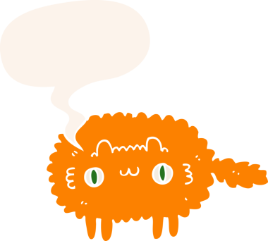 Konuşma baloncuğu olan çizgi film kedisi insan tarafından çizilmiş.