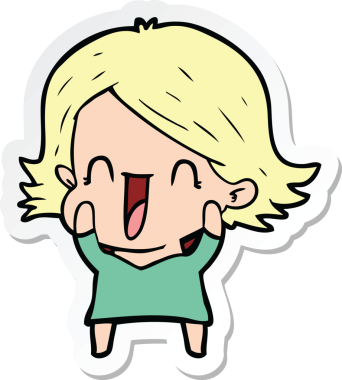 Bir insan tarafından çizilmiş mutlu bir kadının çıkartması.