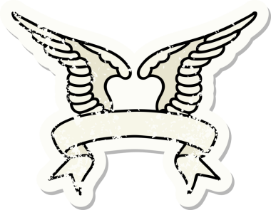 Bir insan tarafından çizilmiş bir kanadın bayrağıyla eski bir etiket