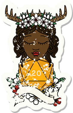 Retro Dövme Tarzı İnsan Druid Bir insan tarafından çizilmiş doğal yirmi zar ile