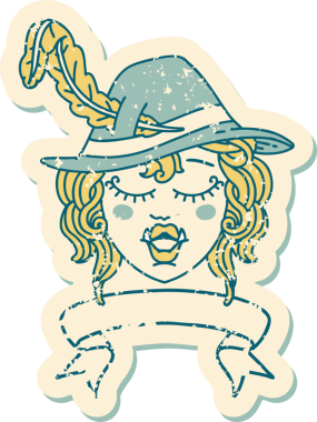 Retro Dövme Tarzı Bir insan tarafından çizilmiş yarı ork ozan karakteri