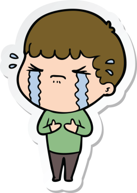 Bir insan tarafından çizilmiş, ağlayan bir çizgi film karakterinin çıkartması.